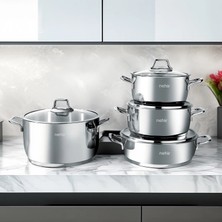 Matmel Silver Klasik 8 Parça Çelik Tencere Seti - Gri