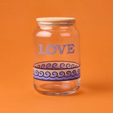 Matmel Blue Mosaiq Love Kapaklı Cam Kavanoz - Renkli - 970 ml