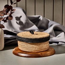 Simple Living Living Mustard Kapaklı Örgü Sepet - Bej / Siyah - 19X9 cm