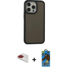 Marsilyan™- iPhone 13 Pro Max Kılıf Eksen Işık - Siyah 18D Cam Ekran Koruyucu + Pers Alüminyum Kamera Lens - Kı