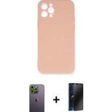 Marsilyan™- iPhone 12 Pro Max Kılıf Ahenk Serisi - Siyah 3D Antistatik Hayalet Cam Ekran Koruyucu + Neon Fosforlu Kamera Lens - Yl