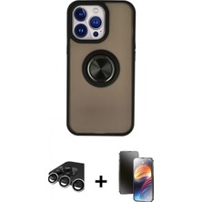 Marsilyan™- iPhone 15 Pro Max Kılıf Yörünge Çizgi - Siyah 3D Antistatik Mat Seramik Nano Ekran Koruyucu + Raze Metal Kamera Lens - Gs