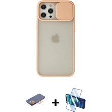 Pileli Store Pilelistore™ iPhone 12 Pro Max Kılıf Vadi Çizgi - Siyah 3D Antistatik Cam Ekran Koruyucu + Renkli Kamera Lens Koruma Cam - Tu