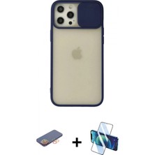 Pileli Store Pilelistore™ iPhone 12 Pro Max Kılıf Vadi Çizgi - Siyah 3D Antistatik Cam Ekran Koruyucu + Renkli Kamera Lens Koruma Cam - Tu