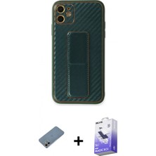 Pileli Store Pilelistore™ iPhone 12 Kılıf Yörünge Yansıma - Siyah Bilvis 5in1 5d Magic Hayalet Cam Ekran Koruyucu + Shine Kamera Lens Koruma Cam - Gı