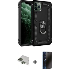 Marsilyan™- iPhone 11 Pro Max Kılıf Ahenk Klasik Koleksiyonu - Siyah 3D Antistatik Hayalet Cam Ekran Koruyucu + Pers Alüminyum Kamera Lens - Yl