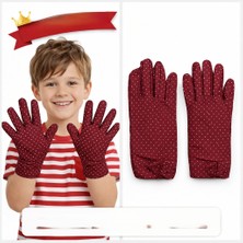 Twin Store Çocuk Boy Pandomim Eldiveni Beyaz Puantiyeli Bordo Renk Gösteri Eldiveni 23 Nisan 19 Mayıs