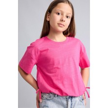 DeFacto %100 Pamuk Relax Fit Bisiklet Yaka Penye Kısa Kollu Tişört Kız Çocuk G1143A826SM
