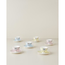 English Home Evelina New Bone China 12 Parça 6 Kişilik Kahve Fincan Takımı 90 ml Açık Pembe-Sarı-Mavi