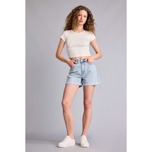 DeFacto %100 Pamuk Mom Fit Yüksek Bel Jean Şort H0637AX26SM