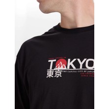Lee Cooper TOBIAS Erkek Loose %100 Pamuk Baskılı Bisiklet Yaka T-Shirt Siyah