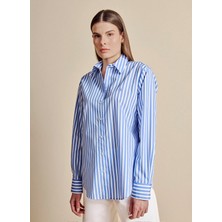 Brooks Brothers Mavi Kadın Regular Fit Çizgili Gömlek BBSS26FSH011