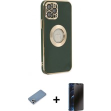 Marsilyan™- iPhone 12 Pro Max Kılıf Iz Form Serisi - Siyah 3D Antistatik Hayalet Cam Ekran Koruyucu + Shine Kamera Lens Koruma Cam - Gs
