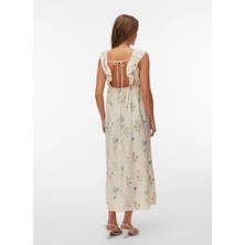 Vero Moda Krem Kadın Standart Elbise Vmjosıe Sl Ankle Frıll Dress Wvn Ga