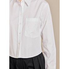 Brooks Brothers Beyaz Kadın Standart Fit Çizgili Gömlek BBSS26FSH010