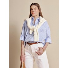 Brooks Brothers Mavi Kadın Rahat Çizgili Gömlek BBSS26FSH018