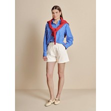 Brooks Brothers Beyaz Kadın Regular Fit Çizgili Gömlek BBSS26FSH012