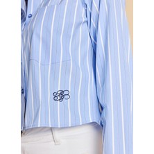Brooks Brothers Mavi Kadın Standart Fit Çizgili Gömlek BBSS26FSH019