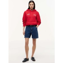 Tommy Hilfiger Kırmızı Erkek Kapüşon Regular Fit Logo Baskılı Sweatshirt MN0MN00099XLG