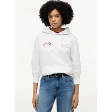 Tommy Hilfiger Beyaz Erkek Kapüşon Regular Fit Yazı Baskılı Sweatshirt MN0MN00099YBR