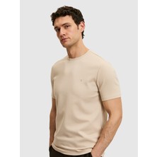 Cacharel Erkek Bej Slim Fit Modal Karışımlı Bisiklet Yaka Basic T-Shirt 50328367-VR011