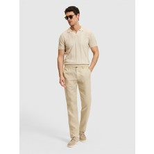 Cacharel Erkek Bej Slim Fit Beli Lastikli %100 Keten Pantolon 50327868-VR011