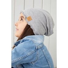 Babygiz Gri Kız Çocuk Bebek Şapka Bere Yumuşak %100 Pamuklu Penye Trend Seri 4 Mevsim Kullanım