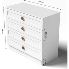 PlatinReyon MDF Kapaklı Bohem Şifonyer 4 Çekmeceli Beyaz Modern Tasarım 89x44x84 cm