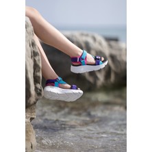 Sandal Spor Kadın Dolgu Topuk Cırtlı Günlük Spor Sandalet SS001-0178 Mavi Mor