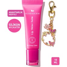 Herbaderm Birthday Cake Parlatıcı, Dolgunlaştırıcı, Onarıcı Vegan Dudak Balmı, Anahtarlık Hediyeli Meyveli Pasta Aromalı 10 ml