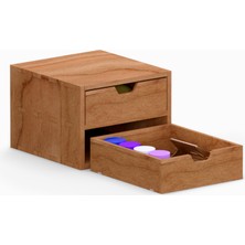 Woodsaka Desna Iki Katlı Iki Çekmeceli Dolap & Saklama Kutusu - Kiraz | 18 cm x 19 cm x 13.6 cm