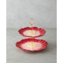 English Home Flowerella Dolomite Katlı Servis 21+26 cm Kırmızı-Pembe