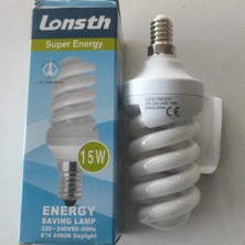 Lonsth 15W E14 Ince Duy Spiral Tasarruflu Ampul Beyaz Işık 6400K