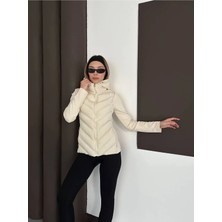 Vess Moda Kapüşonlu Dalgıç Detay Rüzgar Geçirmez Slim Fit Şişme Mont Krem