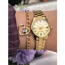 Casio Marka Çelik Kordon Sarı Renk, Lüx Kadın Kol Saati + Bileklik