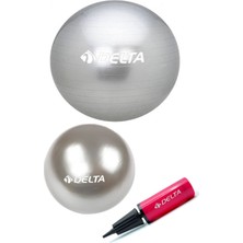 Delta Gri Renkli 65 cm Pilates Topu ve 25 cm Mini Denge Topu Pompası Seti ile Denge Sağlama