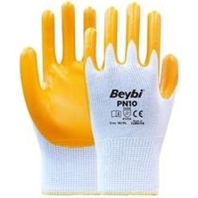 Beybi Nitril PMK PN10 10 Beden 12li Paket Polyester Örme Nitril Eldiven (4141A) Nitril 1-2 Kaplama