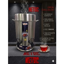 Netoc Vatan Elektrikli Çay Semaveri 60 Bardak Kapasiteli Çaycı Çelik Çift Musluklu