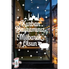 Msticker Kurban Bayramınız Mübarek Olsun Cam Sticker Seti Çift Taraflı Beyaz Baskı 78 Parça Bayram Tebrik