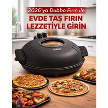 Dubbo 2000 W Camlı Pizza, Lahmacun Taş Fırın Siyah 40 cm Yuvarlak Doğal Taş ile Hızlı Pişirme