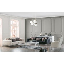 Weltew Home Mudanya Koltuk Takımı 3+3+1+1 Füme-Krem Gürgen ve Polyester Malzemeden Şık Tasarım