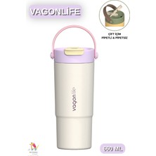 Vagonlife 660 ml Tek Kapak Çift Içim Pipetli / Pipetsiz Kulplu Paslanmaz Çelik Termos