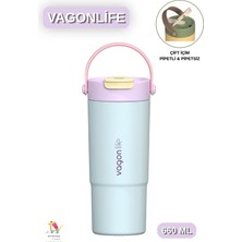 Vagonlife 660 ml Tek Kapak Çift Içim Pipetli / Pipetsiz Kulplu Paslanmaz Çelik Termos