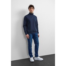 Lacivert Regular Fit Yarım Fermuarlı Sweatshirt
