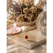 Lia Charm 14 Ayar Altın Kaplama Anneler Günü Özel Zirkon Taşlı Kırmızı Kalp Kolye