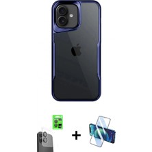 Pileli Store Pilelistore™ iPhone 16 Plus Kılıf Akış Çizgi Koleksiyonu - Siyah 3D Antistatik Cam Ekran Koruyucu + Raze Metal Kamera Lens - Sh