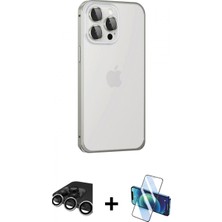 Pileli Store Pilelistore™ iPhone 15 Pro Max Kılıf Eksen Form Serisi - Siyah 3D Antistatik Seramik Nano Ekran Koruyucu + Raze Metal Kamera Lens - Gs