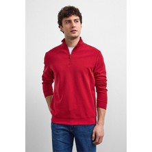 Kırmızı Regular Fit Yarım Fermuarlı Sweatshirt