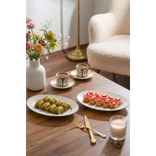 Porsima 4458 Burçak Porselen Platin Fileli Kayık Tabak Seti - Oval Kahvaltılık Sunumluk Seti 25CM