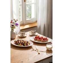 Porsima 4447 Tiffany Porselen Kayık Tabak Seti - Oval Kahvaltılık Sunumluk Seti 30CM